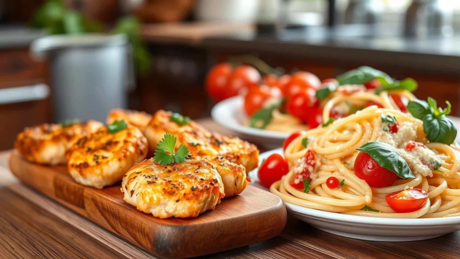Garlic Butter Chicken Bites with Creamy Parmesan Pasta